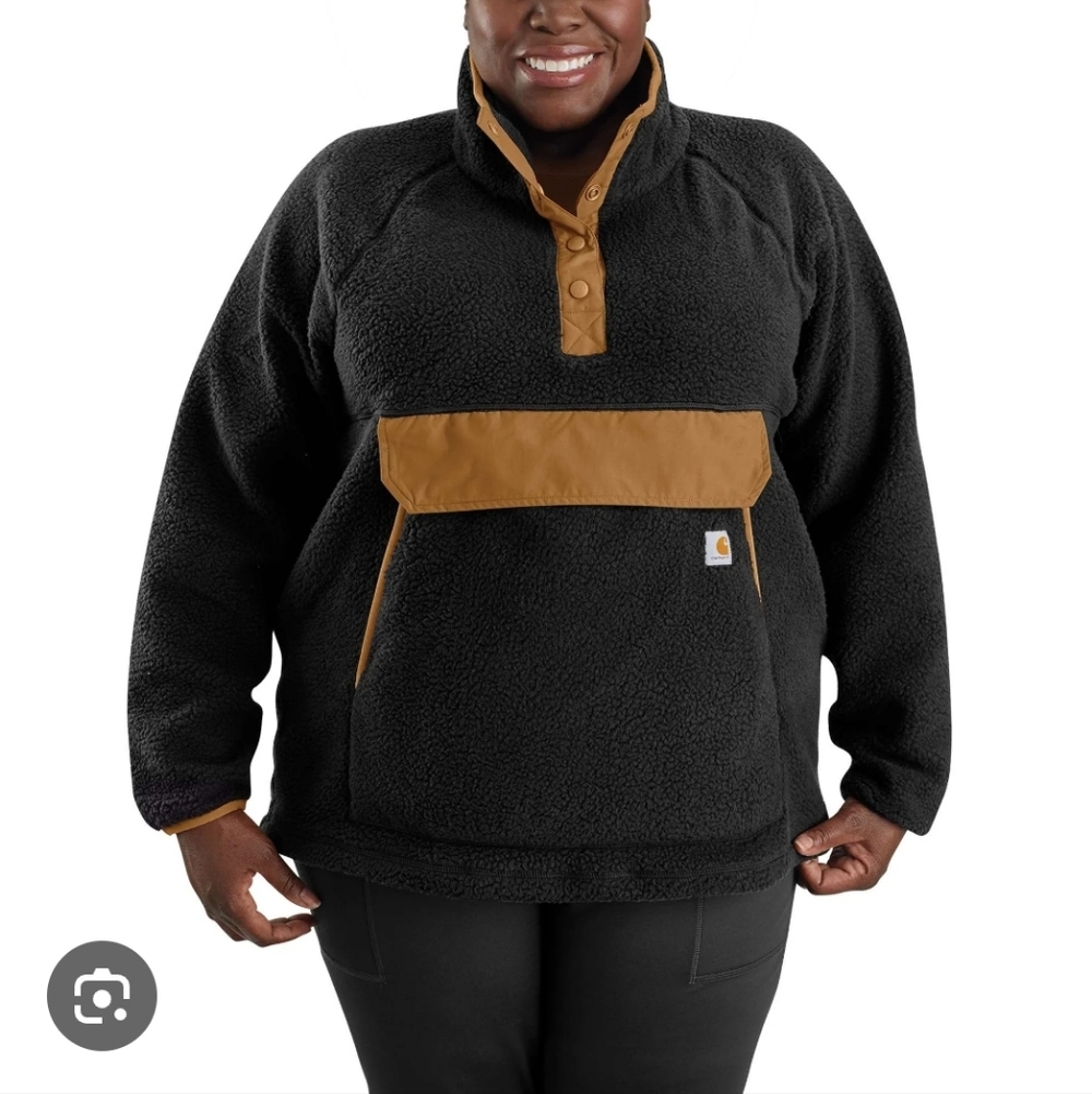 Carhartt Relaxed Fit Fleece Sherpa Vneck Pullover Black Womens 3XL